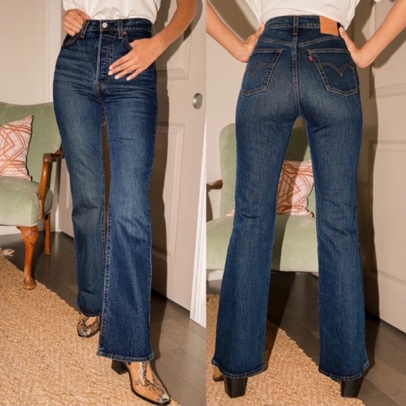 Levi’s Premium Ribcage Boot Cut Jeans: High Key  Dark Wash 32 - Picture 2 of 13